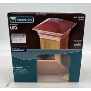 VERANDA Copper Solar Post Cap Light 4x4 Integrated LED Rechargeable Battery